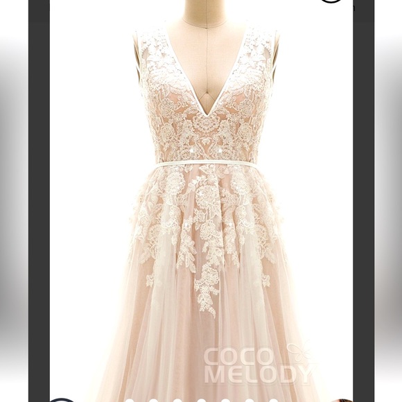 A-Line Court Train Tulle And Lace Wedding Dress, Cocomelody NWT - Picture 2 of 10